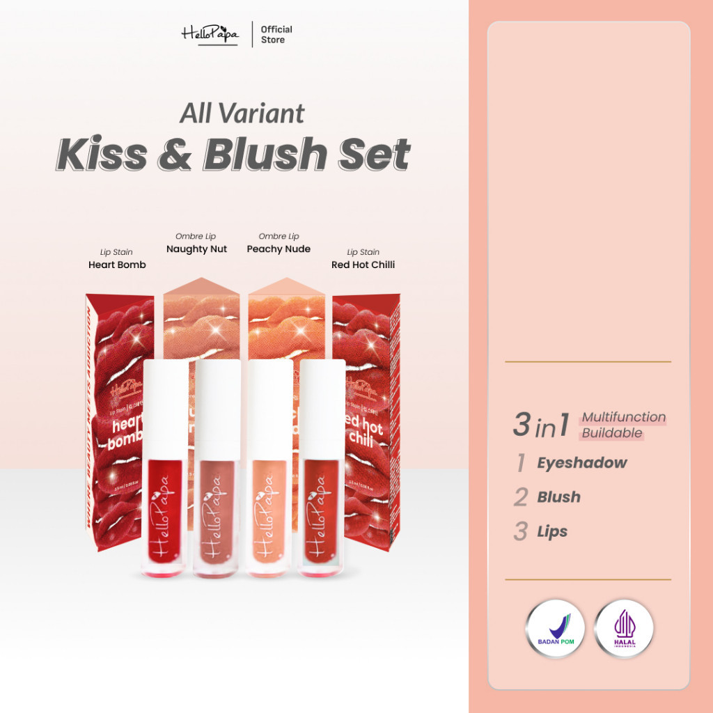 [GET 6 ] [NED] BEAUTETOX x HELLO PAPA All Varian Kiss & Blush Set 3 in 1 Lip Tint Blush Lips and Eye