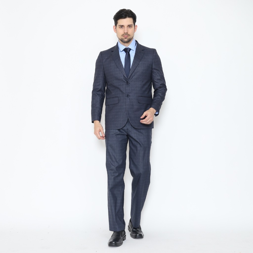 Lawell Setelan Jas Pria Formal Kenzo Motif Windowpane – Jas Kancing Dua, Celana Regular Fit | Navy &