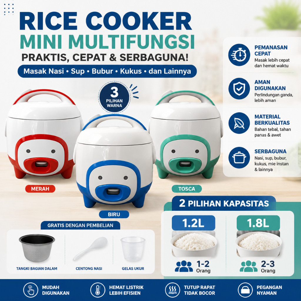 VICTOR Rice Cooker Magic Com Mini Multifungsi Panci anti lengket penanak nasi Magic com Kecil Low Wa