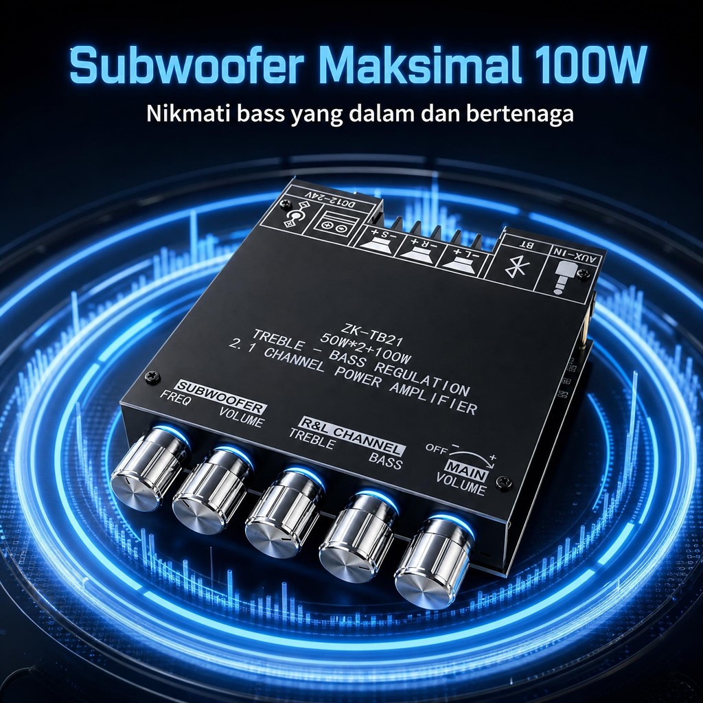 ZK - TB21 Amplifier Bluetooth 5 1 Penguat Subwoofer Papan 2.1 channel Amplifier Board 50Wx2 + 100W a
