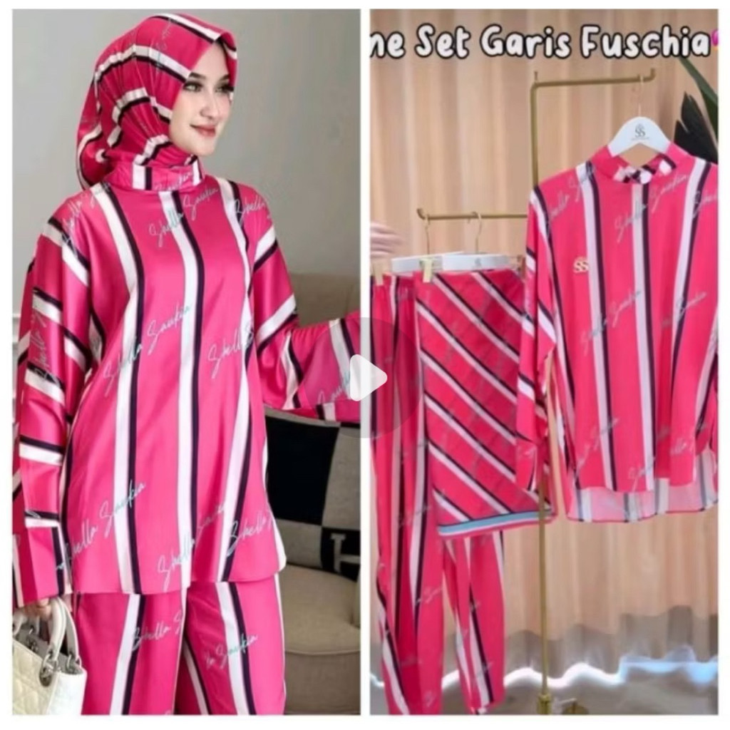 PROMO SHELLASAUKIA SETELAN TUNIK SET HIJAB FUCHSIA