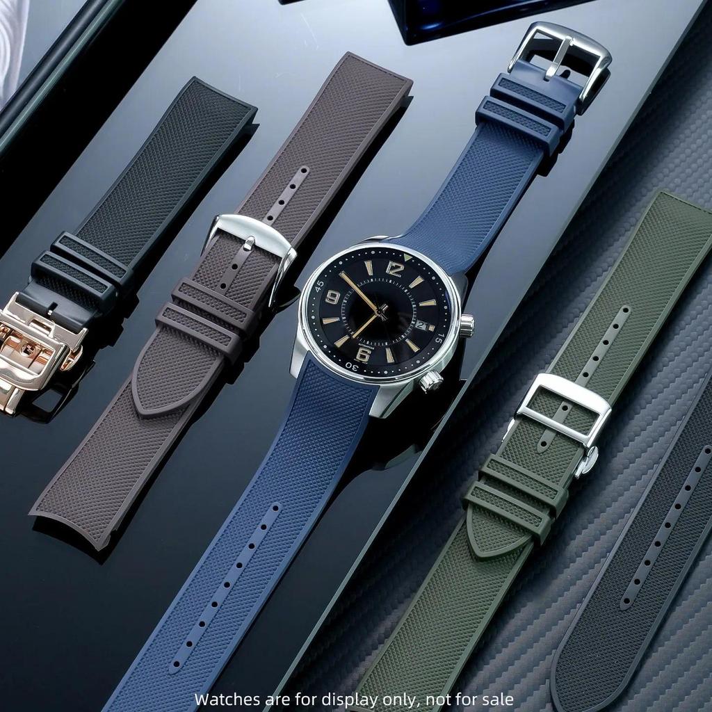 For Jaeger-LeCoultre Polaris Series 21mm Curved End Fluororubber Watch Band With Folding Buckle Rubb