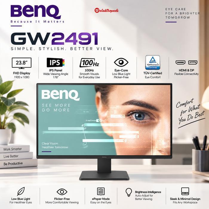 Monitor BenQ GW2491 24 Inch 1080P IPS 100Hz Eye-Care Garansi Resmi BenQ GW2491 23.8" 1080P FHD 100Hz