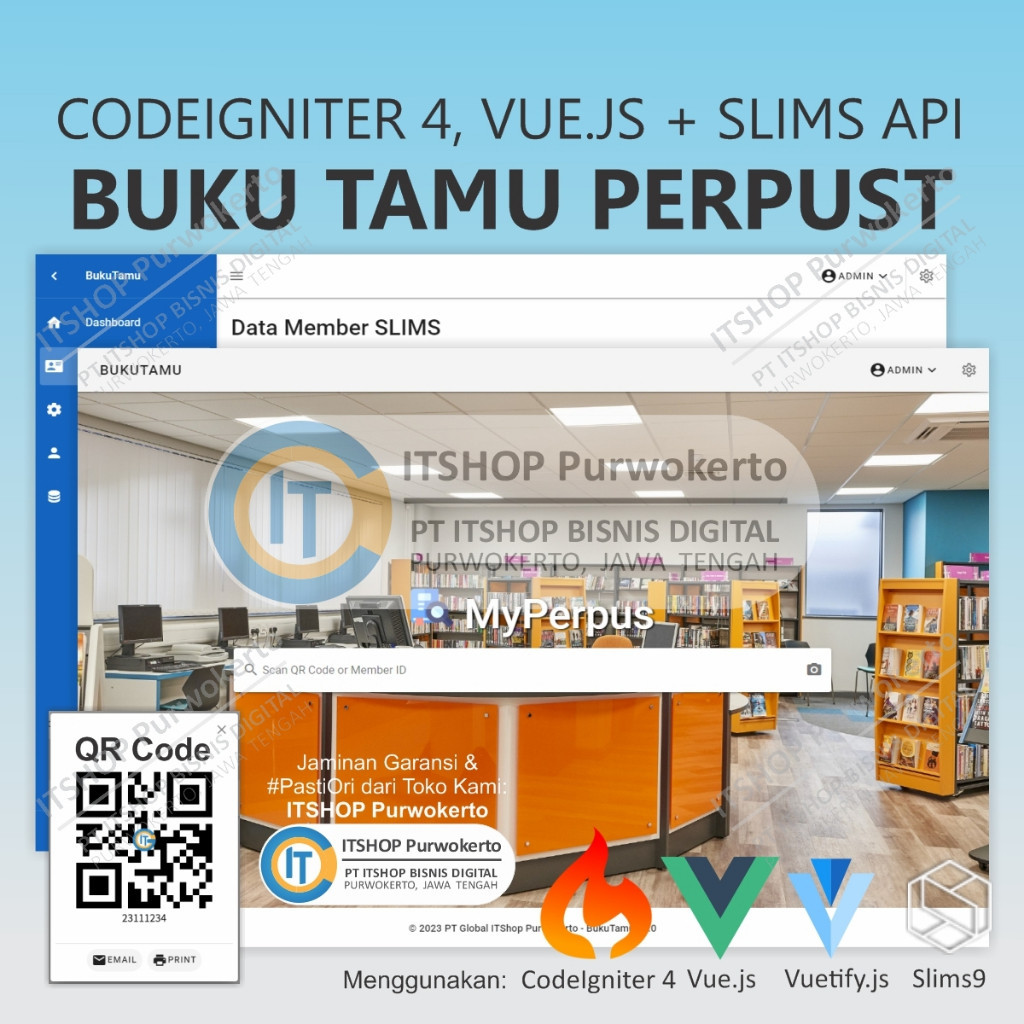 Source Code Aplikasi Web Buku Tamu Perpustakaan Codeigniter 4 CI4 Connect SLiMS Api