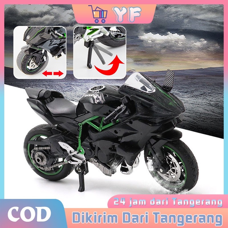 Miniatur Motor Kawasaki H2R Diecast Motor 1:18 Miniatur Motor Ninja Motor Mainan Anak