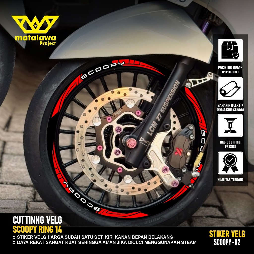 COD Stiker Cutting Velg Motor honda Scoopy Ring 14 tahun 2010 2016 Sticker lis variasi pelek 02 Term