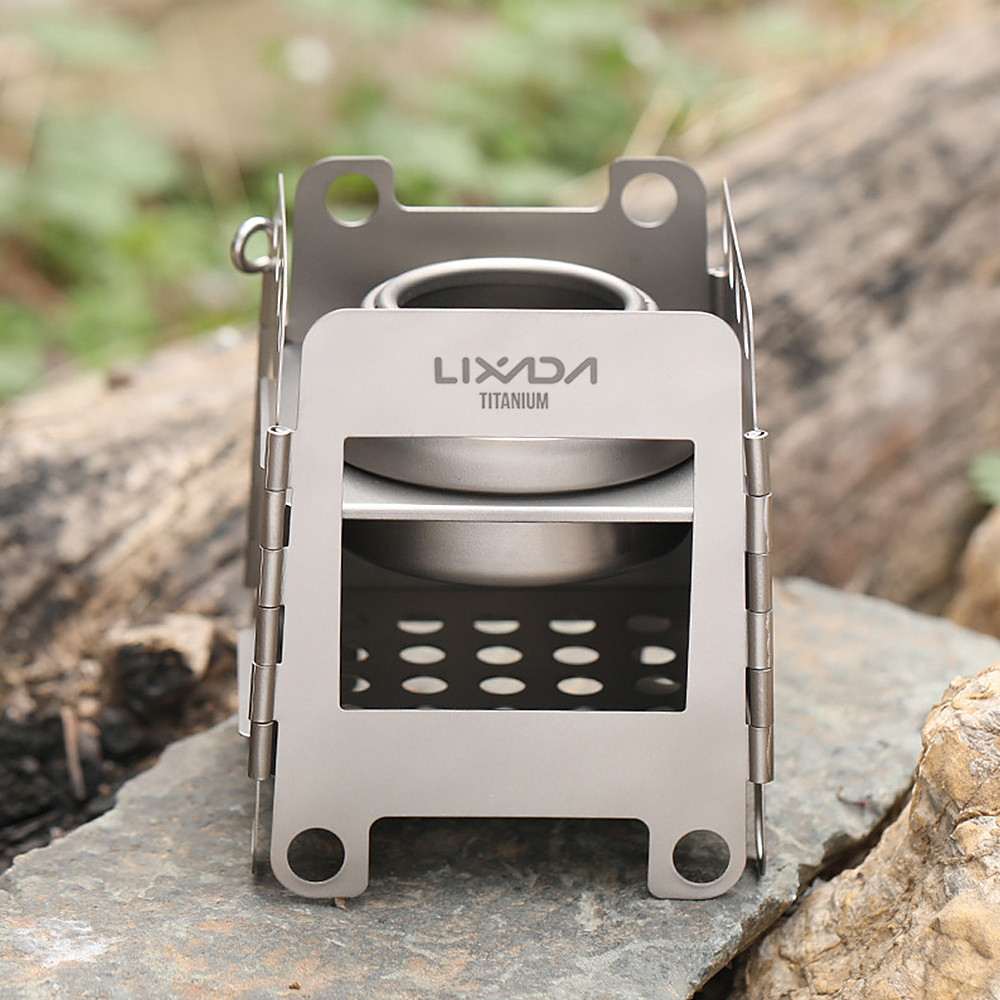Lixada Portable Folding Wood Stove Titanium Lightweight Pocket Stove with Mini Alcohol Stove for Out