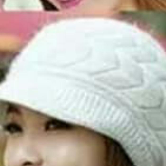 Topi kupluk wanita rajut korea import winter baseball jaring b - Putih >fashionfixation<