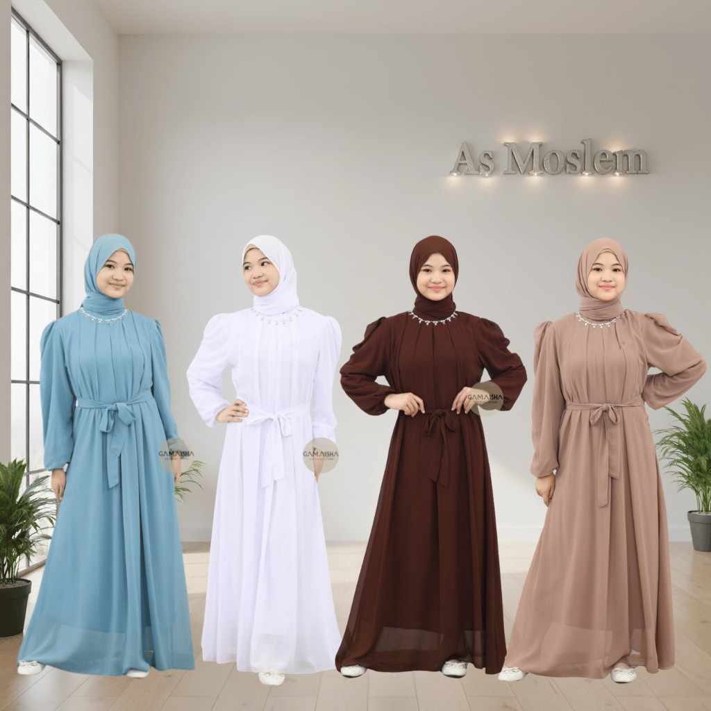 Gamis couple ibu anak perempuan remaja tanggung ceruti simple elegant warna mahogani emerald INAYA