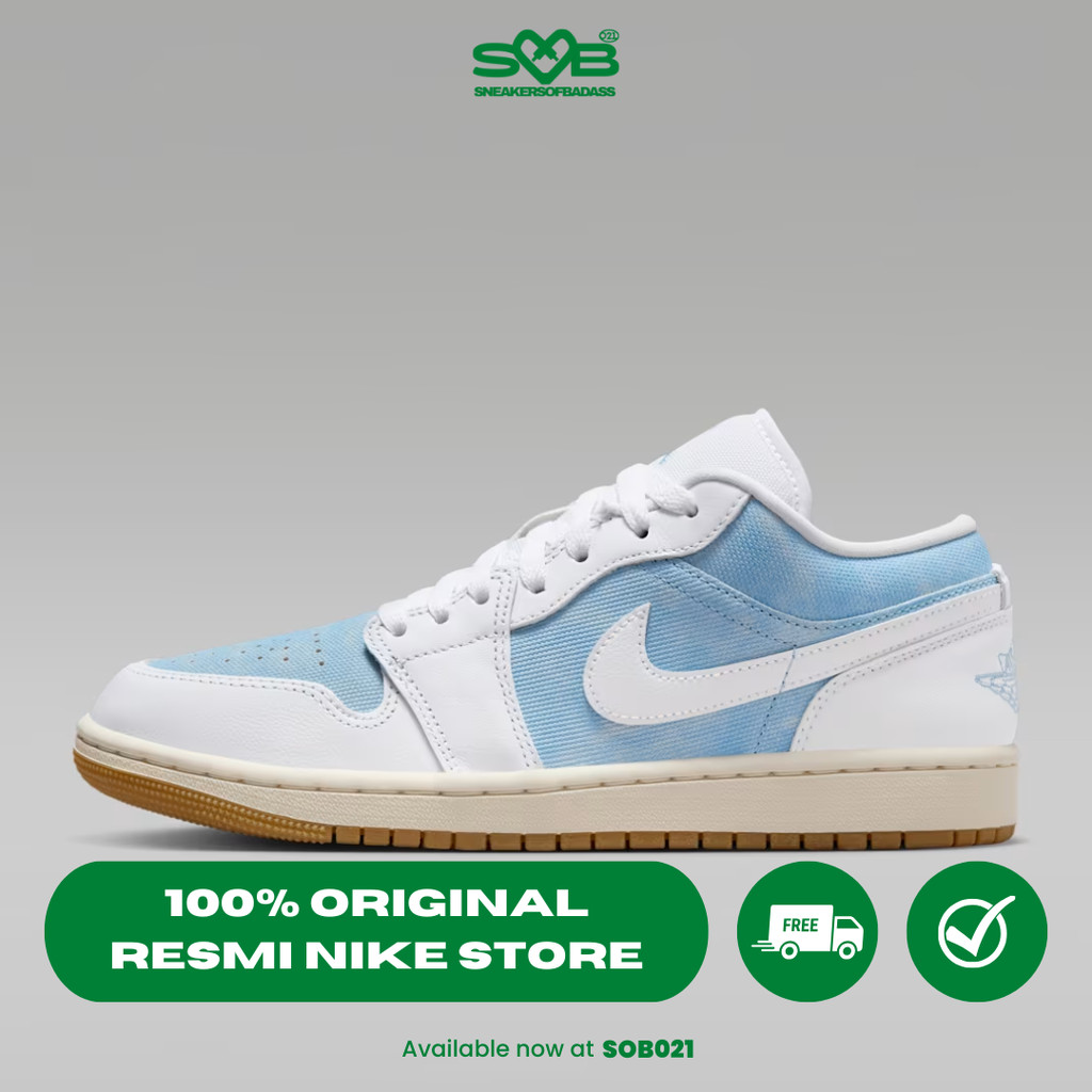 Sepatu Sneakers Nike Jordan Women Air 1 Low SE Worn Blue/Gum Light Brown/Sail/White - HQ2004-400