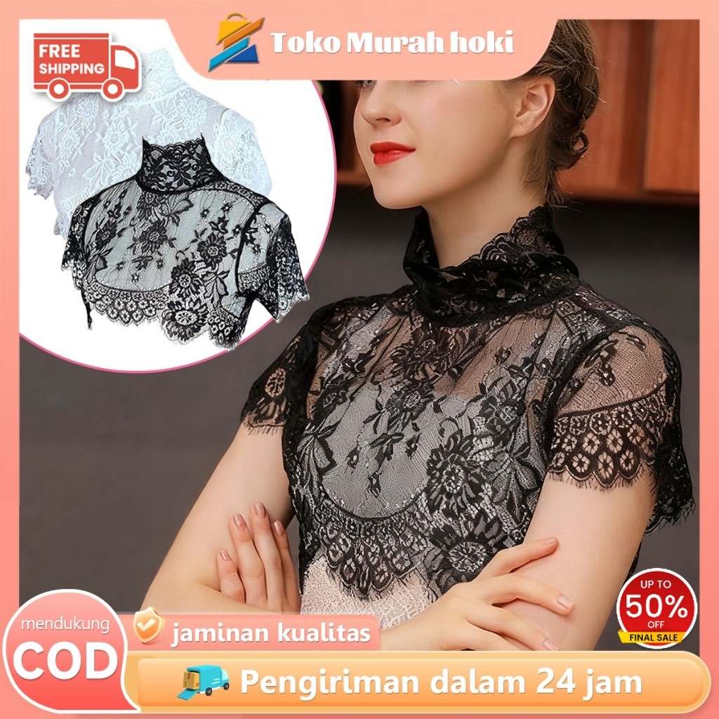 Kerah Palsu Renda Kerah Baju Wanita Korean Style Lace Collar Kerah Penutup Leher High
