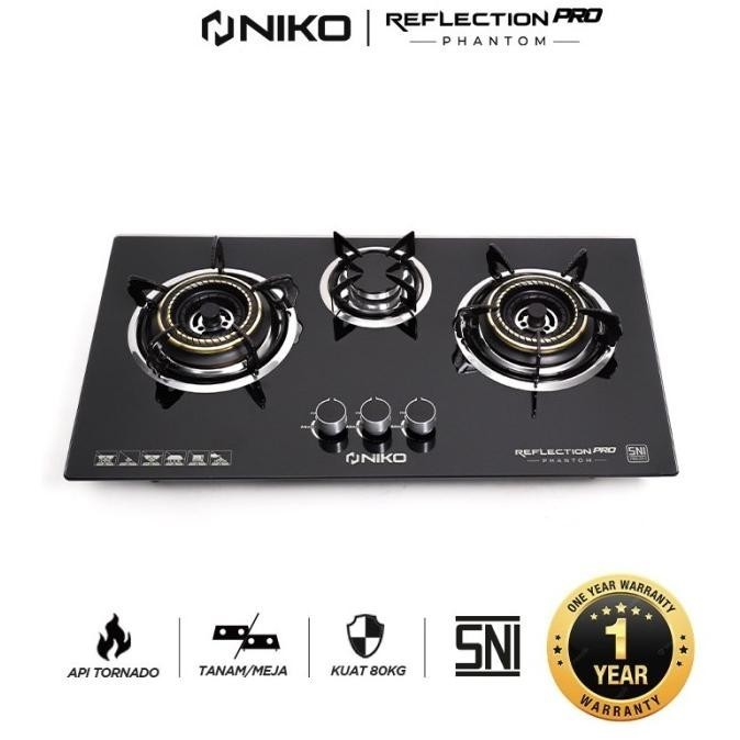 Kompor Niko 3 Tungku Tanam Pro Phantom/Kompor Kaca Tanam 3 Tungku Full Black