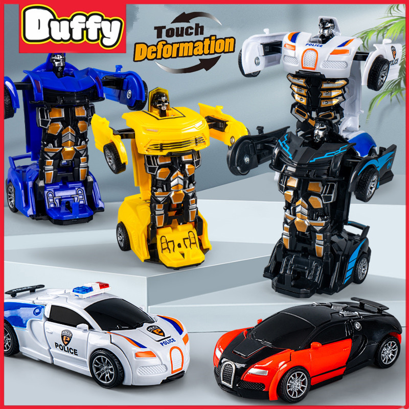 Duffy toys 2 IN 1 Bump & Go Mainan Mobil Jadi Robot Polisi Robot Bisa Berubah Otomatis Jadi Robot