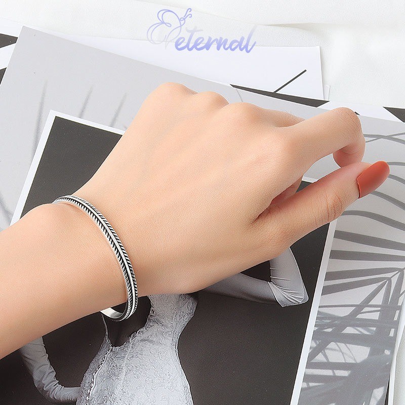 Eternal Gelang Terbuka Daun Bulu Vintage Perak Thailand Unik