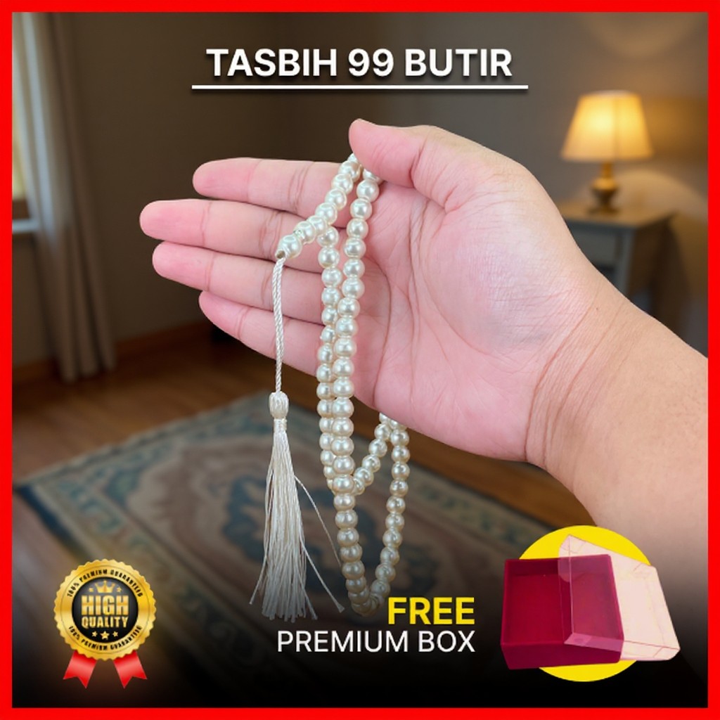 Wearmoura Tasbih Mutiara Putih / Elegant Pearl Tasbih / Tasbih Lengkap 99 Butir