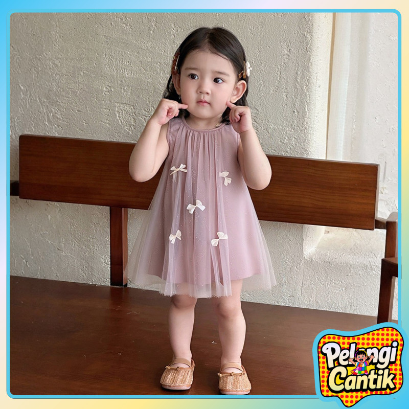 Uisa 6 Bulan - 5 Tahun Baju Dress Anak Perempuan Bow Musim Panas Gaun Pesta Anak Cewek Princess Bayi