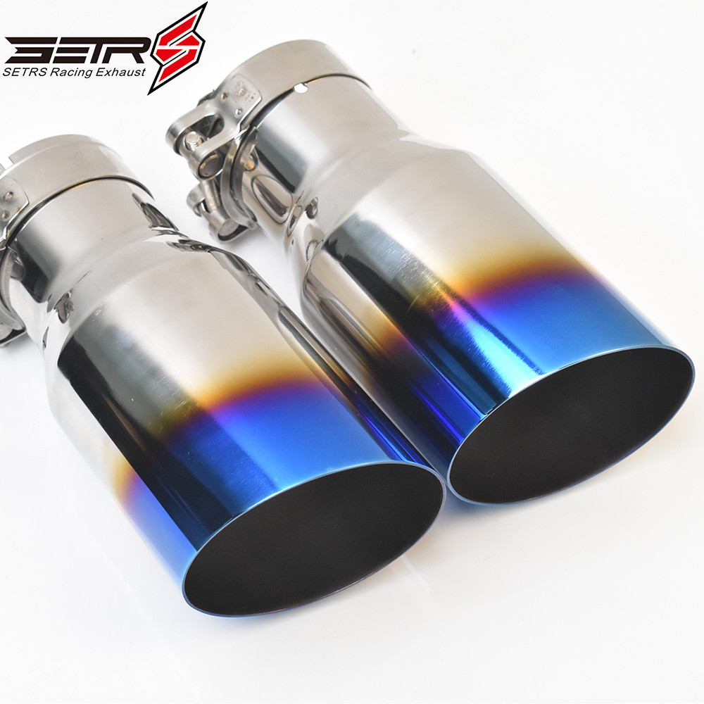 1Pc Universal Brunt Blue Stainless Steel Slahed Cut Flange Exhaust Pipe Curly Muffler Tip For E90