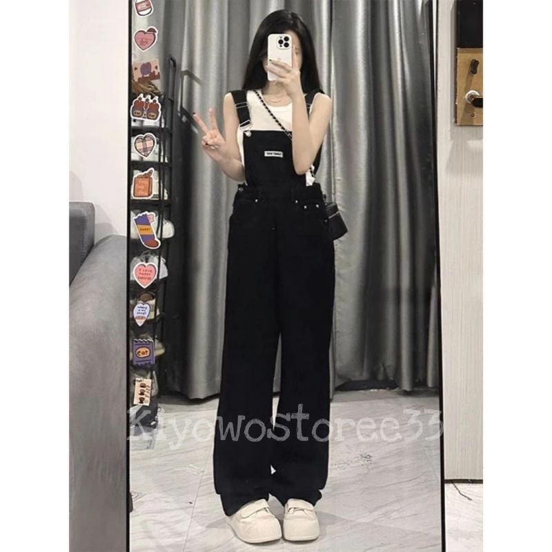[REALPICT] Overall Jeans Wanita Hitam / Celana Kodok Jeans Wanita /Jumpsuit Jeans Wanita / Jumpsuit 