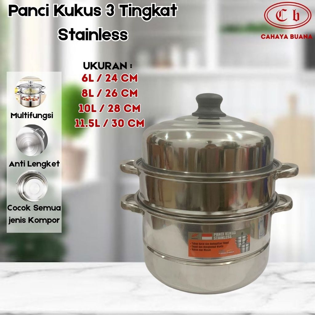 Panci Kukusan LINGKARAN DUA / Panci Kukusan 3 Tingkat / Stainless Steel