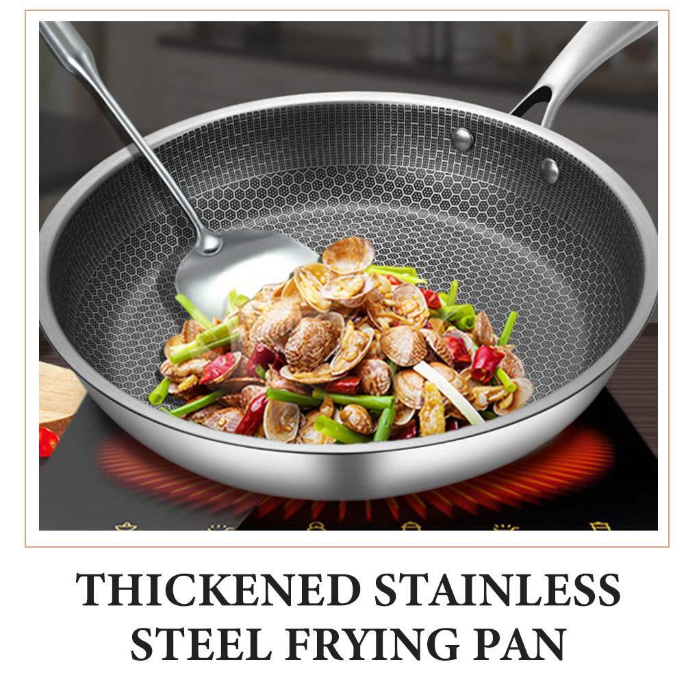 Honeycomb Stainless Steel Wok Frying Pan Handled Traditional Kitchen Cooke Non Stick Honeycomb Wok P