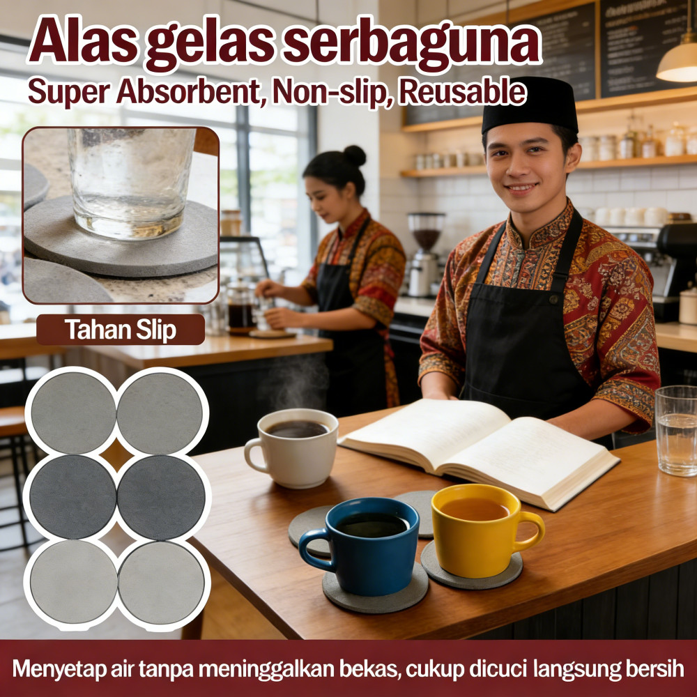 Gelas Diatomite Coaster / Round Diatomite Coaster / Coaster Serap Air / Alas Gelas Tatakan