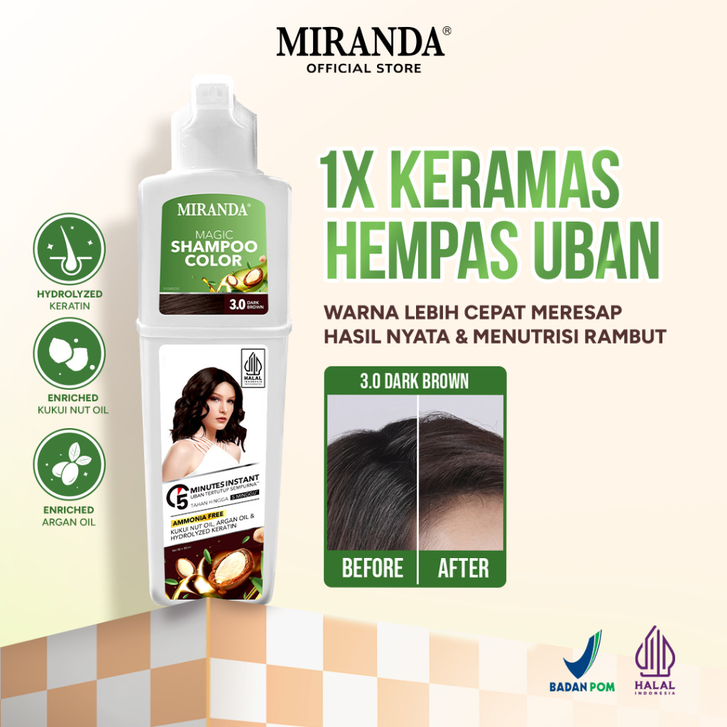 Miranda Magic Shampoo Color Bottle Dark Brown 160ml | Shampo Semir Botol Pewarna Coklat Tua