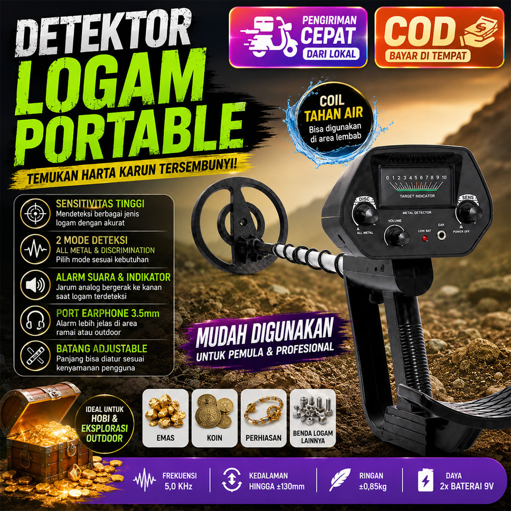 Metal Detector MD-5080 Detektor Logam Emas Dalam Tanah Alat Pendeteksi Underground Metal Gold Detect