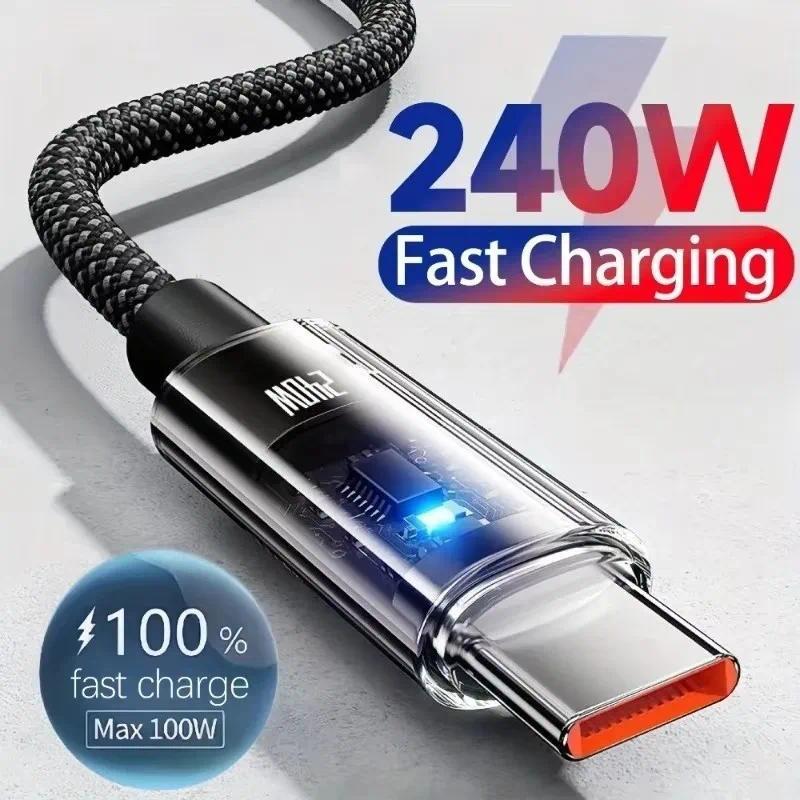 40W fast arging USB to Type-C data cable transparent braided cable 0.25m/1m/1.5m/2m long durable arg
