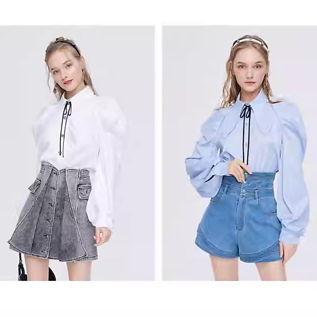 YR 3M KEMEJA 7766 TM THREE M LUCINDA TIENECK SHIRT TOP KEMEJA WANITA PREMIUM ANGGUN MODIS CANTIK