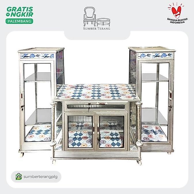 Buffet TV Kaca Alumunium / Lemari TV Alumunium / Lemari Serbaguna Kaca
