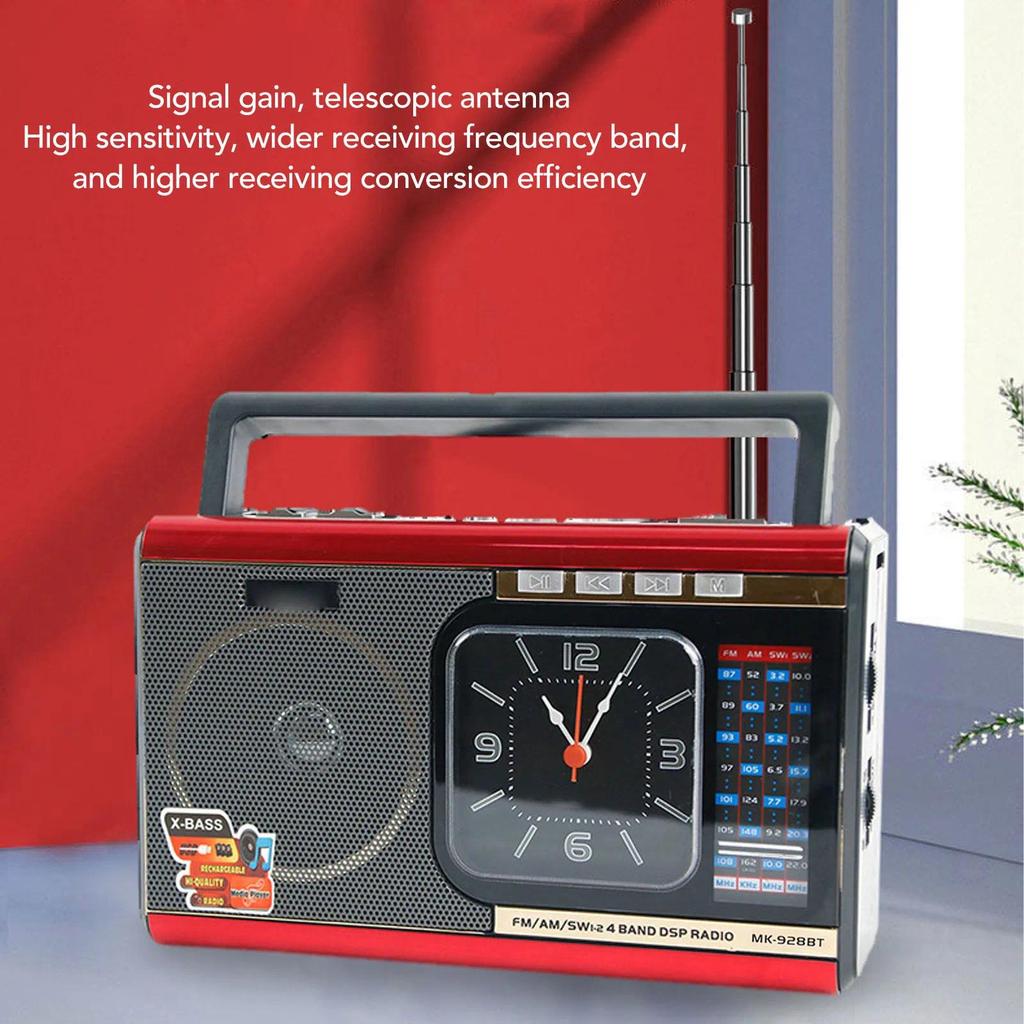 Speakers Radio Multifunctional Portable AM FM SW Radio Retro Speaker Radio with Clock and Flashlight