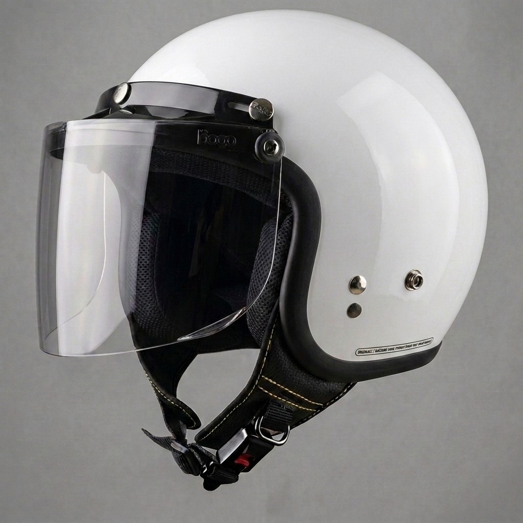Helm Bogo Retro Putih Solid Dewasa Premium SNI Kaca Datar Motorcycle