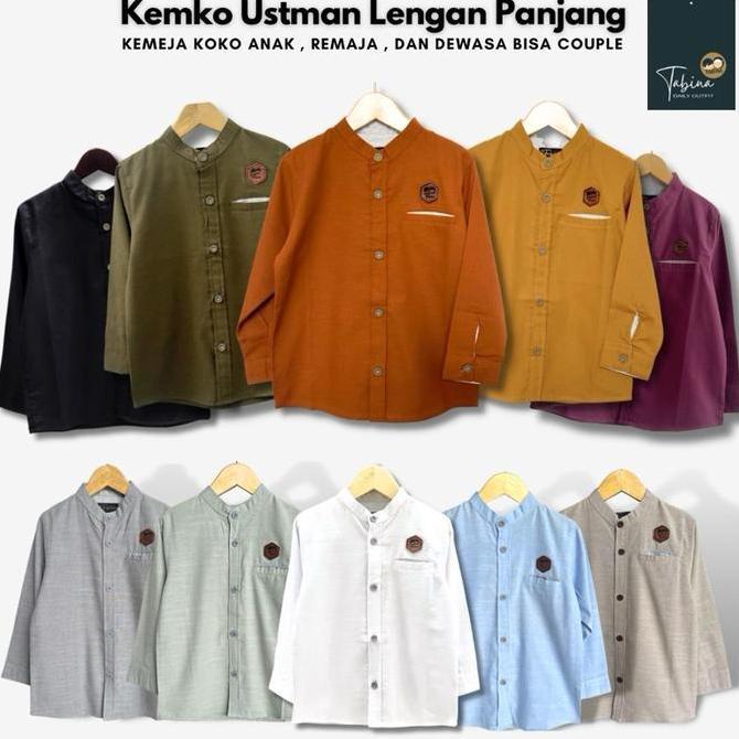 Coolbit- Atasan Kemeja Koko Couple Lengan Panjang Tabina Seri Ustman Usia 1 Tahun Hingga Desa Xxl Ld
