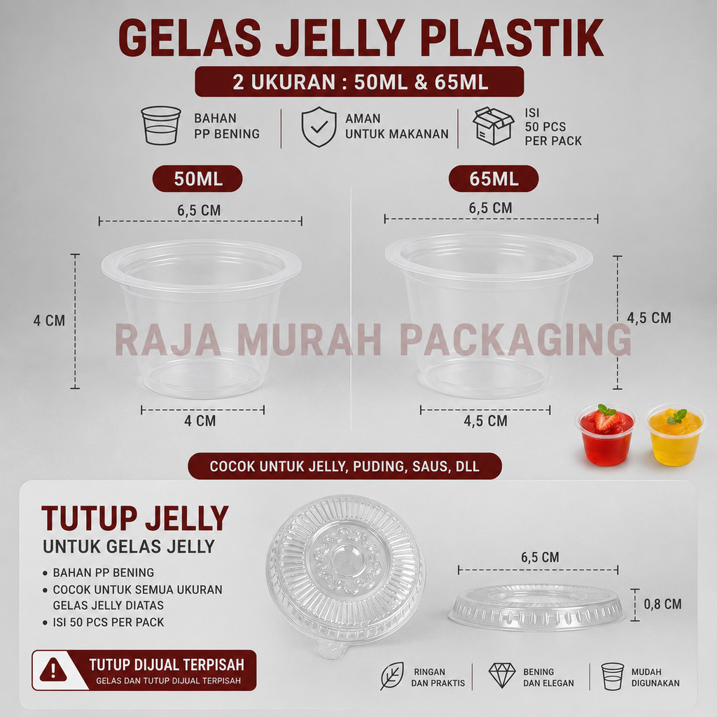 [ISI 50] Gelas Plastik 50ml 65ml Cup Jelly Bening Kecil Agar Puding