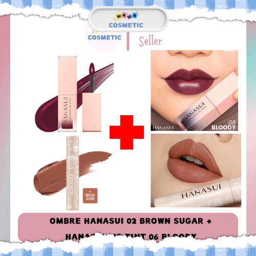 Wawa - PAKET OMBRE SPECIAL HANASUI | HANASUI LIP CREAM BOBA BROWN SUGAR & HANASUI LIP TINT BLOODY