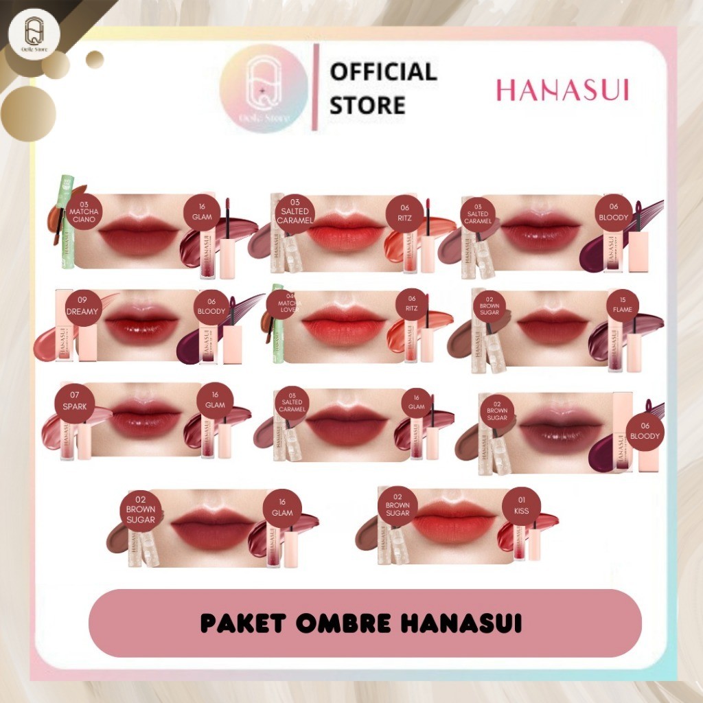QEILA - Paket Hemat Ombre Hanasui Lip Cream/Lip Cream Boba/Lip Cream Matcha/Lip Tint