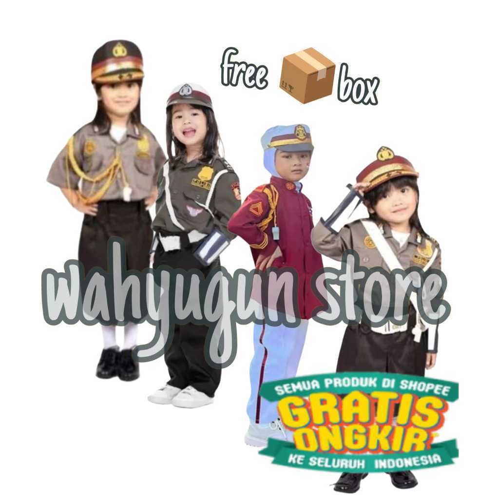 BAJU SETELAN POLISI TNI CILIK +box packing #agustusan kostum