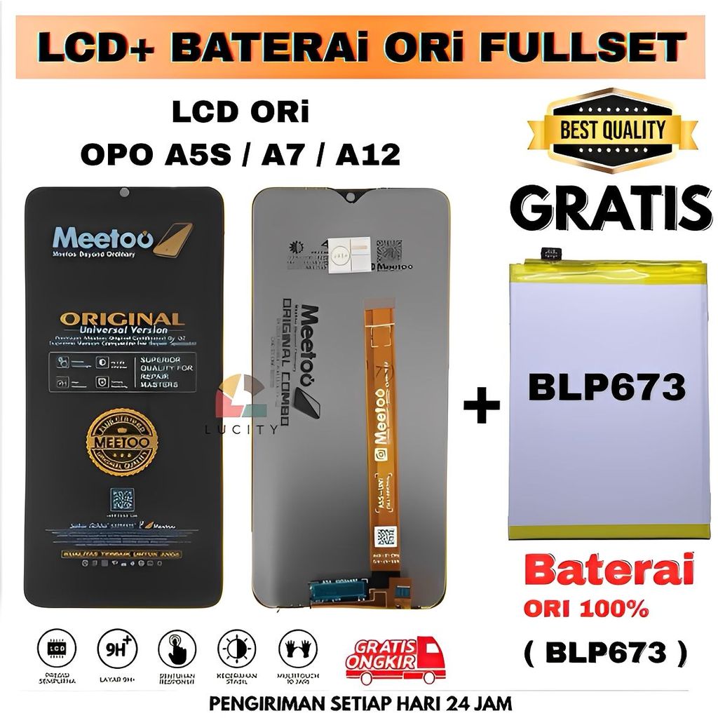 LCD Compatible For 0P0 A5S / A7 / A12 Fullset Touchscreen + Baterai / LCD + Baterai BLP673 OriginaL 
