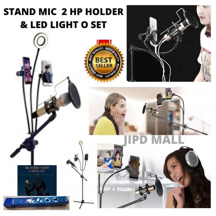 Stand Mic Mikropon Lazypod 2 HP Holder dan Lampu Ring LED Set 111159