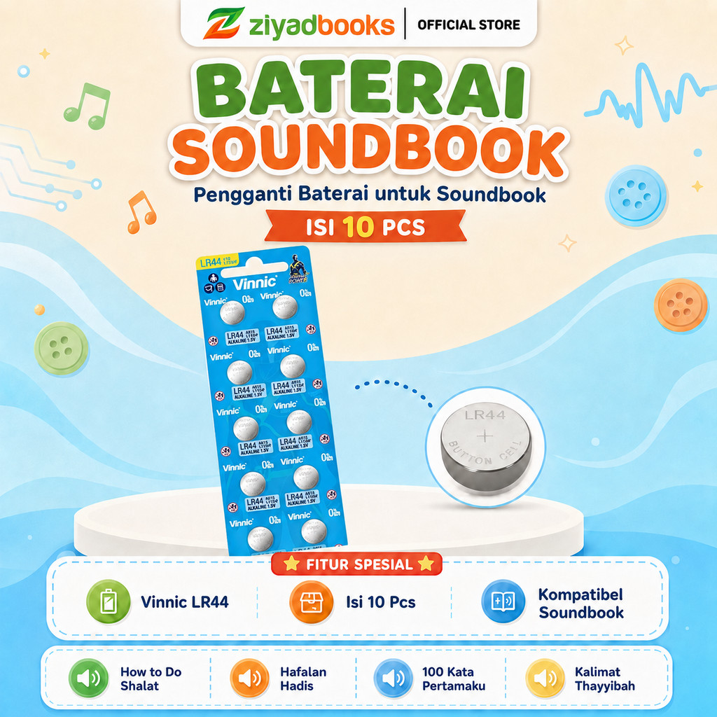 (1 Strip isi 10 Pcs Baterai) Baterai Vinnic LR44 - Baterai Soundbook How To Do Shalat - Soundbook Ha