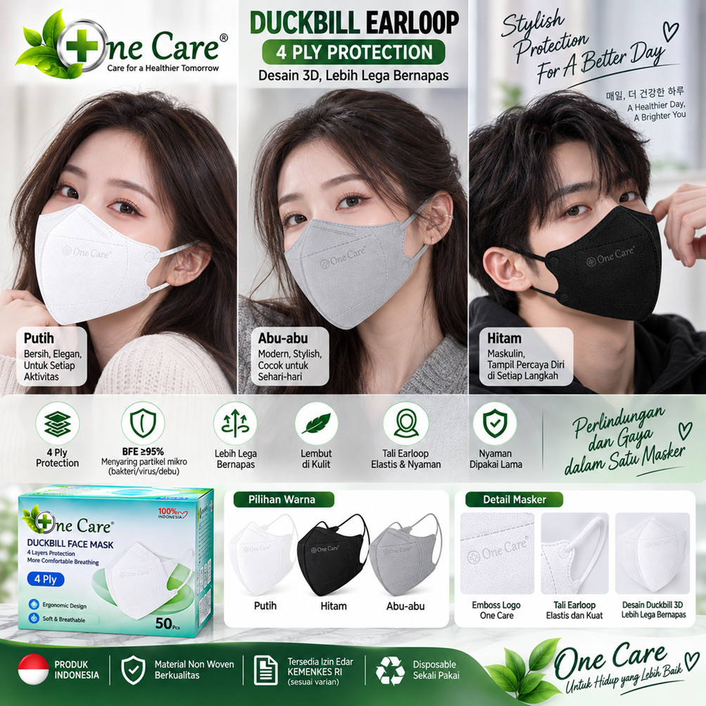 Khusus Merk OneCare One Care Masker Duckbill 3 4 5 Ply Dewasa Earloop KF94 KN95 Pro Headloop Isi 25 