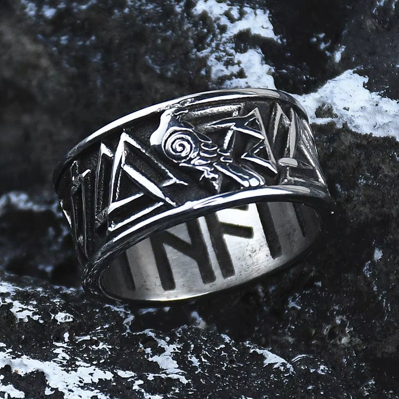 Cincin Odin Raven Nordic Viking Rune Valknut Amulet Cincin Baja Tahan Karat Hadiah Pria