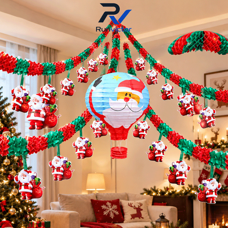 Runvictor 3M Garland Tarik Natal Honeycomb Gantung Banner Hiasan Christmas Gantungan Natal