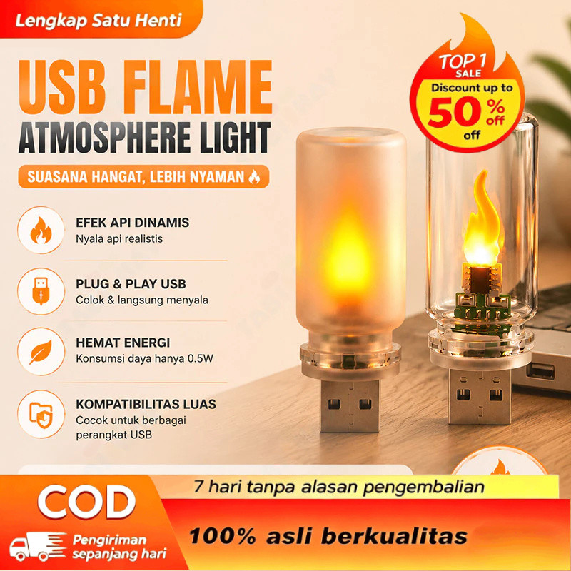 Lampu LED USB Efek Api Unggun Lampu Tidur Hiasan Ruangan Unik Portable