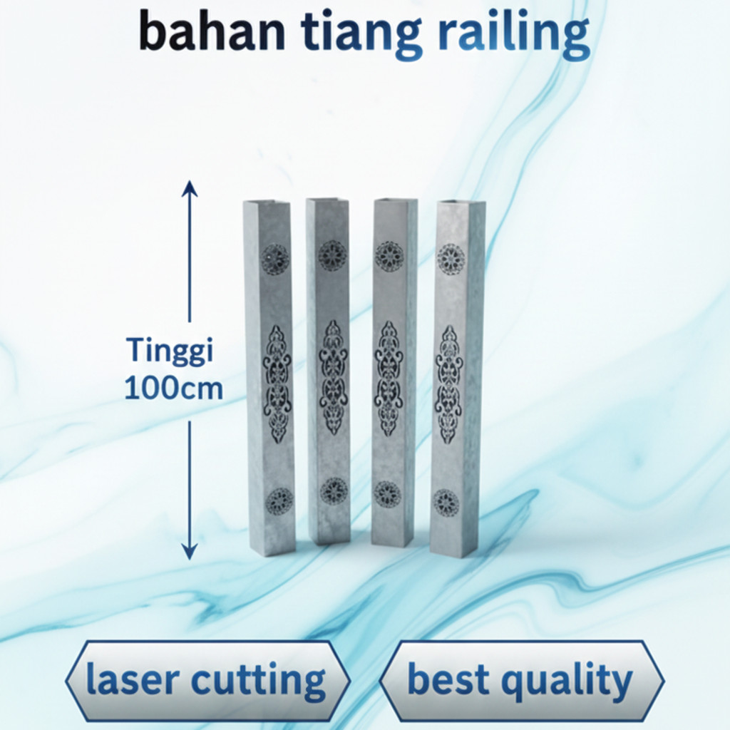 Tiang Railing Teras Balkon Tangga Hollow Galvanis Cutting Laser 2 Sisi Tinggi 100cm READY STOK