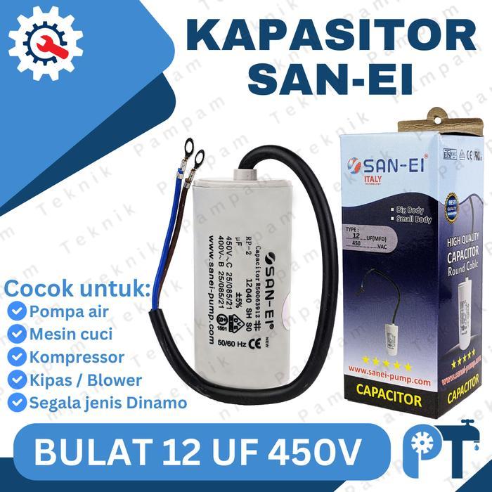 KAPASITOR SANEI 12UF 450V BULAT ORIGINAL / CAPACITOR SAN EI 12 UF 450 V TABUNG / KAPACITOR SE 12 MIK