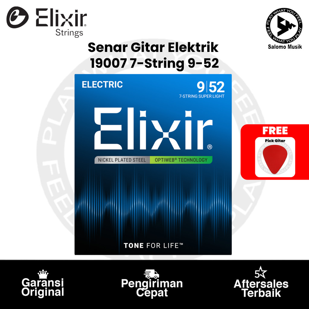 Senar Gitar Elektrik Elixir 19007 Optiweb Super Light 7-String 09-52 Original