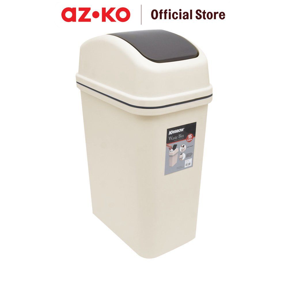 AZKO Krisbow Tempat Sampah Tutup Swing Plastik - Krem Beige Trash Can Waste Bin Tong Sampah Dustbin 