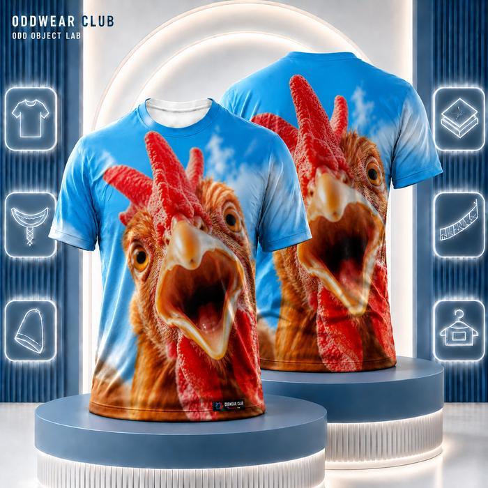 Jersey Kerah Bulat Printing 3D Motif Close Up Ayam Realistis Gaya Streetwear Lucu Aneh Oversize Jumb
