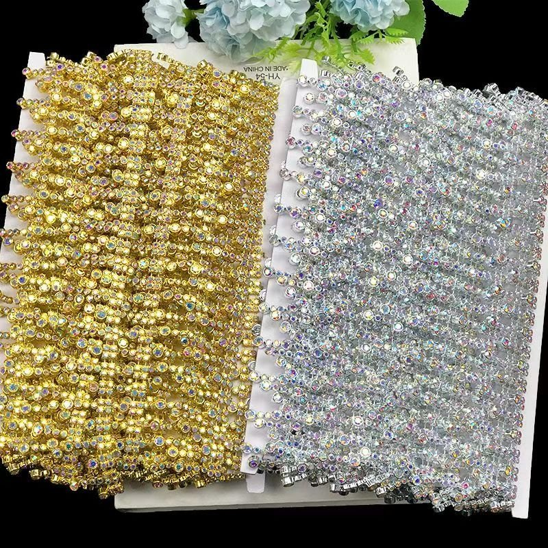 Renda kristal berlian berpayet sepanjang 9 meter, warna emas dan perak